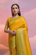 Yellow Silk Blend Saree With Blouse Piece