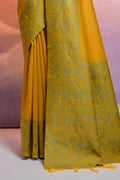 Yellow Silk Blend Saree With Blouse Piece