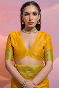 Yellow Silk Blend Saree With Blouse Piece