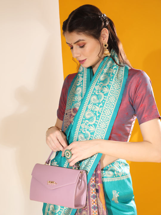 Firozi Soft Raw Silk Two Tone Weaving Saree With Antique Design With Exclusive Contrast Woven Pallu And Contrast Blouse Piece