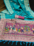 Firozi Soft Raw Silk Two Tone Weaving Saree With Antique Design With Exclusive Contrast Woven Pallu And Contrast Blouse Piece