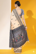 Cream Soft Raw Silk Two Tone Weaving Saree With Antique Design With Exclusive Contrast Woven Pallu And Contrast Blouse Piece