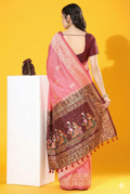 Pink Soft Raw Silk Two Tone Weaving Saree With Antique Design With Exclusive Contrast Woven Pallu And Contrast Blouse Piece
