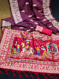 Maroon Soft Raw Silk Two Tone Weaving Saree With Antique Design With Exclusive Contrast Woven Pallu And Contrast Blouse Piece