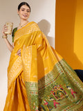 Yellow Soft Raw Silk Two Tone Weaving Saree With Antique Design With Exclusive Contrast Woven Pallu And Contrast Blouse Piece
