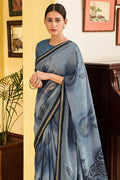 Pewter Grey Linen Blend Saree