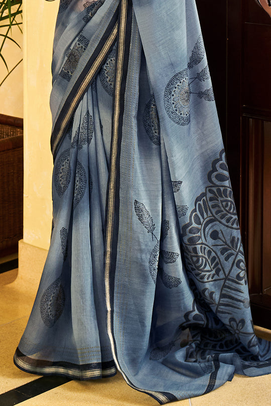 Pewter Grey Linen Blend Saree