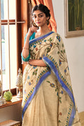 Cream Linen Blend Saree