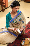 Cream Linen Blend Saree