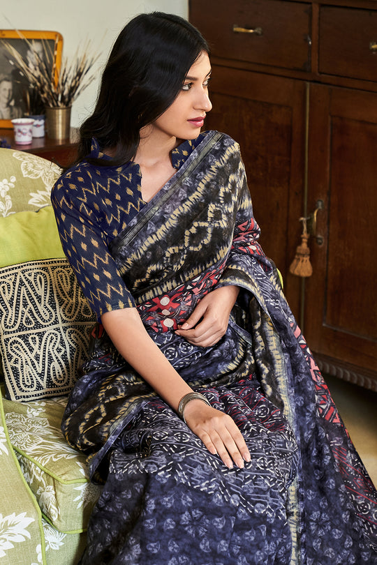 Multicolour Linen Blend Saree