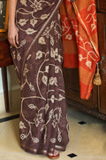 Pecan Brown Linen Blend Saree