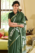 Forest Green Linen Blend Saree
