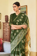 Hunter Green Linen Blend Saree