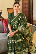 Hunter Green Linen Blend Saree