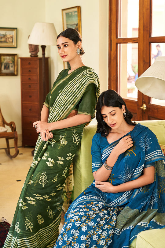 Hunter Green Linen Blend Saree