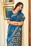 Azure Blue Linen Saree