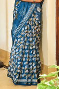 Azure Blue Linen Saree