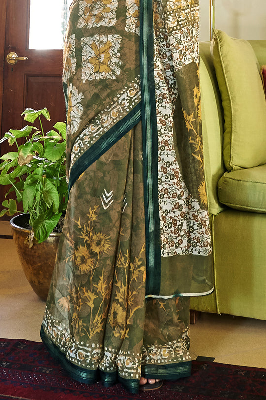 Multicolour Linen Blend Saree