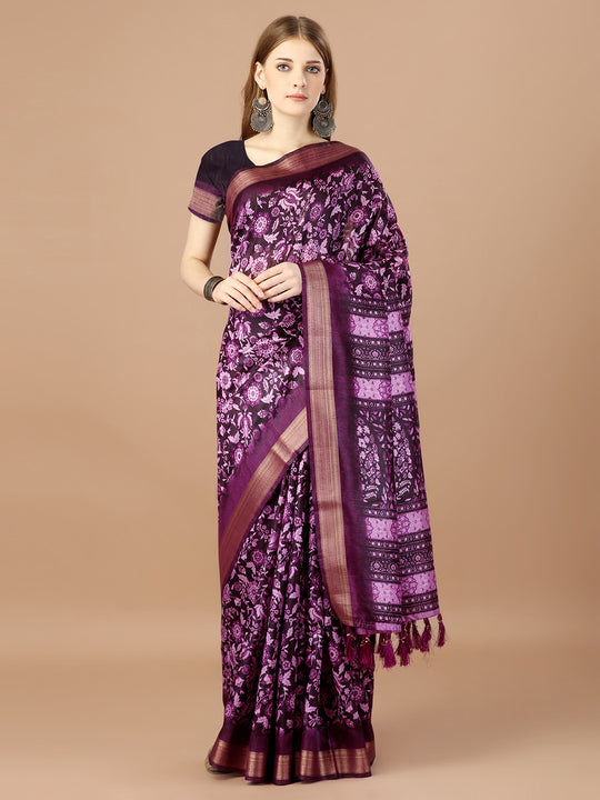 Magenta Paper Silk Daily Wear Saree With Blouse Piecde
