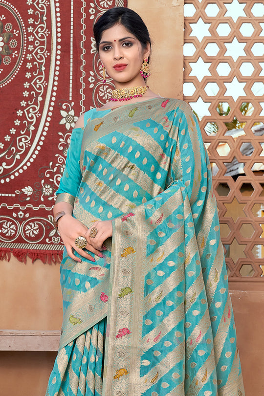 Sky Blue Organza Saree