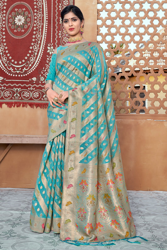 Sky Blue Organza Saree