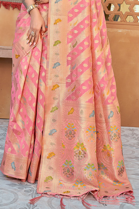 Flamingo Pink Organza Saree