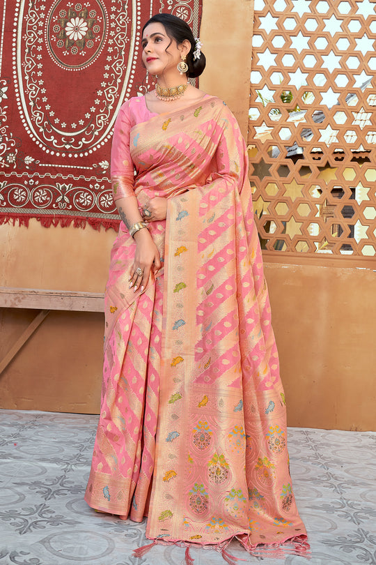 Flamingo Pink Organza Saree
