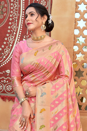 Flamingo Pink Organza Saree