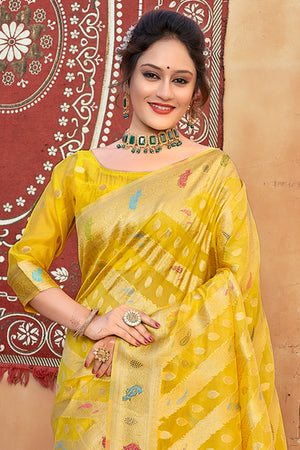 Lemon Yellow Organza Saree
