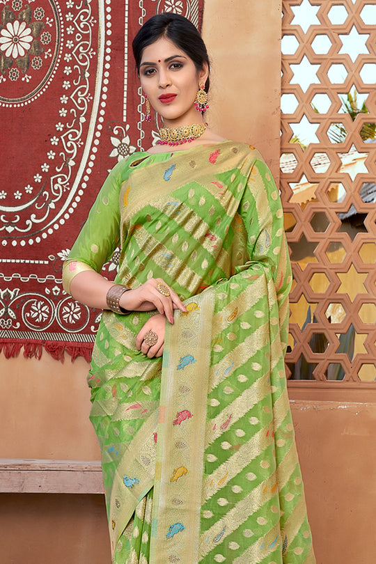 Lime Green Organza Saree