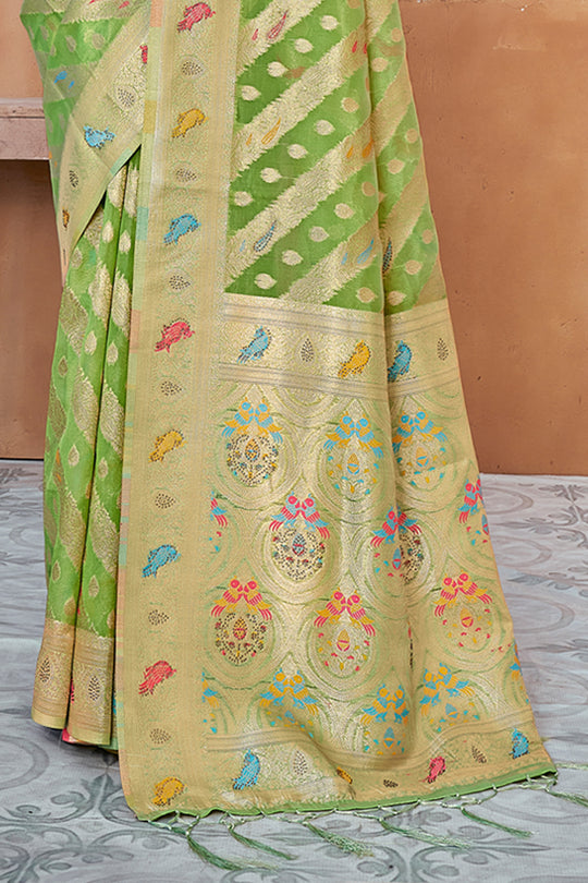 Lime Green Organza Saree