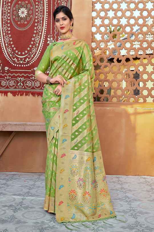 Lime Green Organza Saree