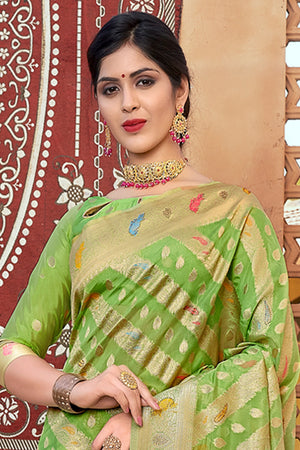 Lime Green Organza Saree