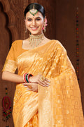 Mustard Cotton Saree With Blouse Piece