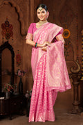 Pink Cotton Saree With Blouse Piece