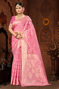 Pink Cotton Saree With Blouse Piece