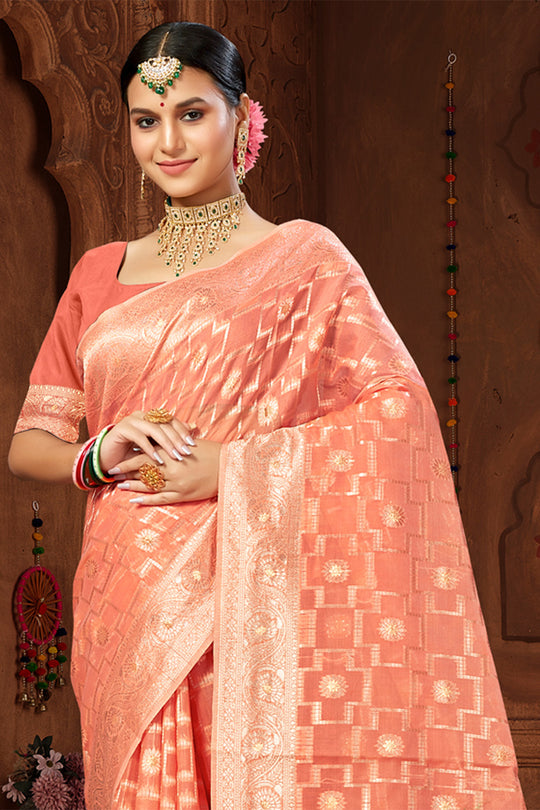 Orange Cotton Saree With Blouse Piece