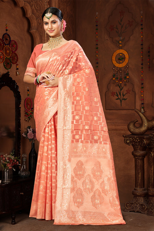 Orange Cotton Saree With Blouse Piece