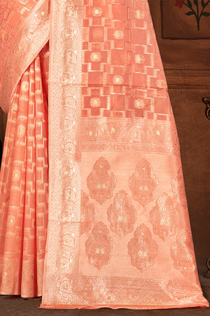 Orange Cotton Saree With Blouse Piece