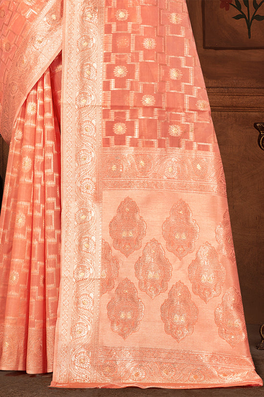 Orange Cotton Saree With Blouse Piece