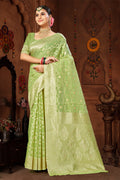 Green Cotton Saree With Blouse Piece