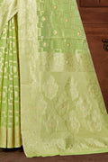 Green Cotton Saree With Blouse Piece