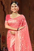 Pink Cotton Saree With Blouse Piece