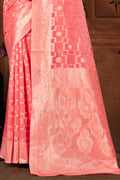 Pink Cotton Saree With Blouse Piece