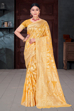 Mustard Cotton Saree With Blouse Piece