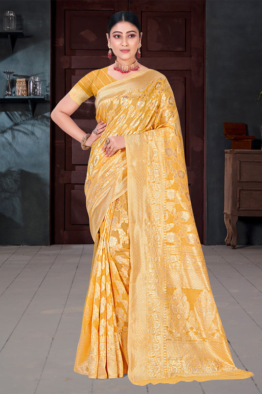 Mustard Cotton Saree With Blouse Piece