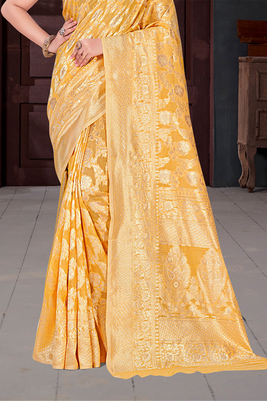 Mustard Cotton Saree With Blouse Piece