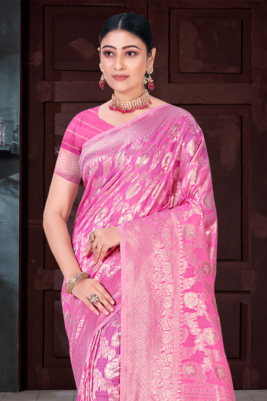 Pink Cotton Saree With Blouse Piece