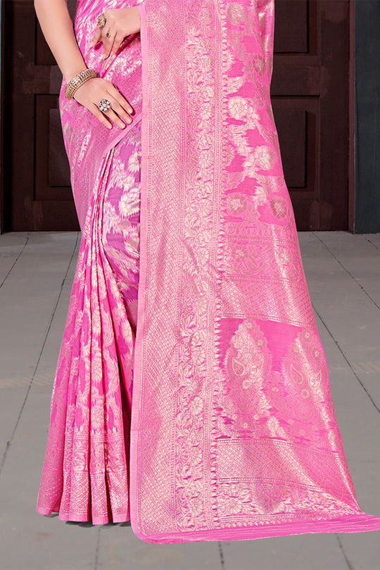 Pink Cotton Saree With Blouse Piece