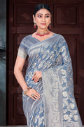 Grey Cotton Saree With Blouse Piece